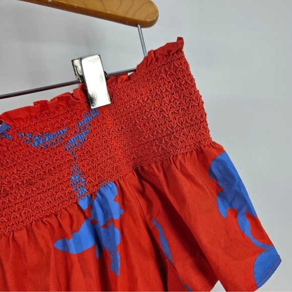 Tory Burch LIKE NEW Eliza poppy off the shoulder blouse red floral Size 2 $250 - Picture 4 of 6